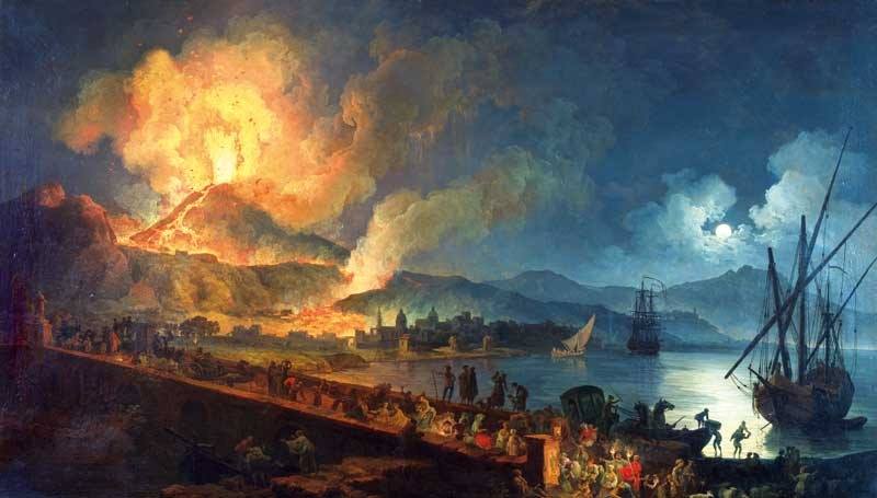 Pintura histórica que representa una erupción del Vesubio en el siglo XVIII